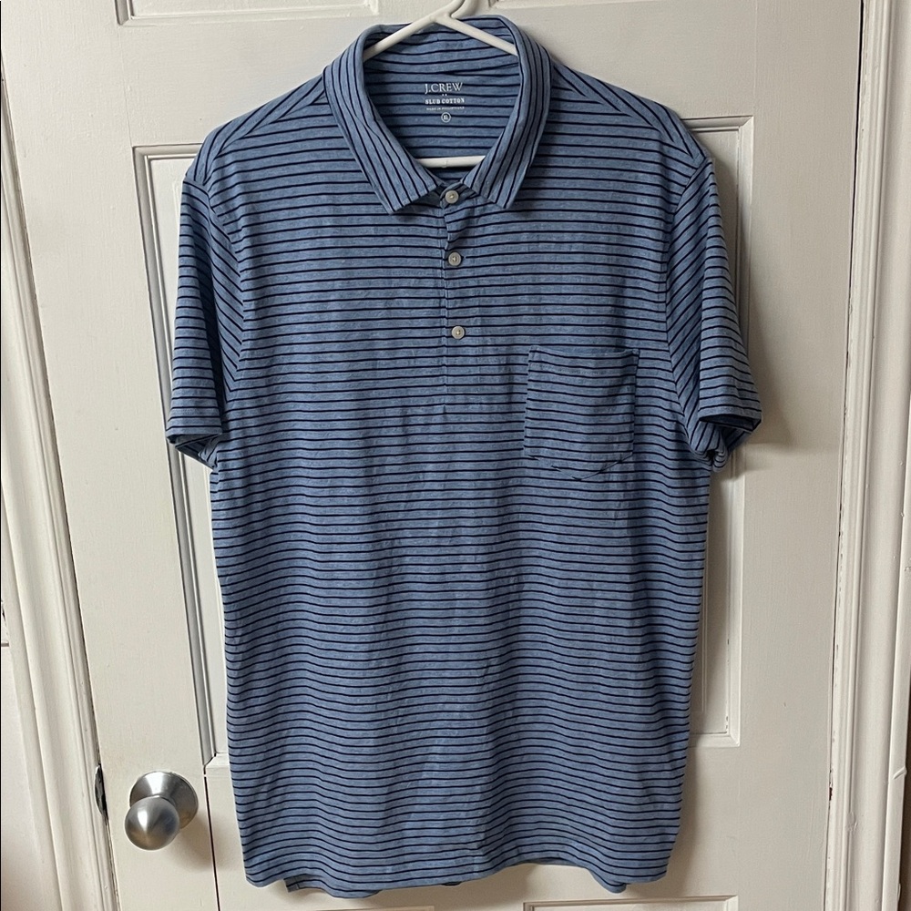 J. Crew factory slub cotton striped blue polo shirt men’s size XL